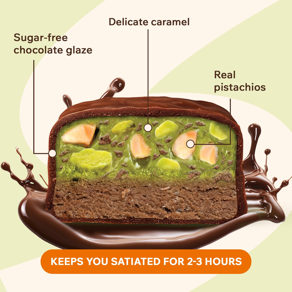 Fitness SHOCK pistachio chocolate bar wrapper image highlights easy portability for gym bags.