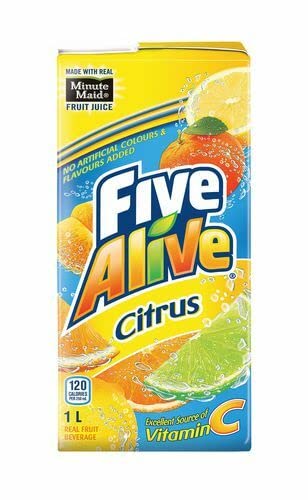 Five Alive Citrus juice box showcases vibrant packaging and convenient 1L size for family drinks