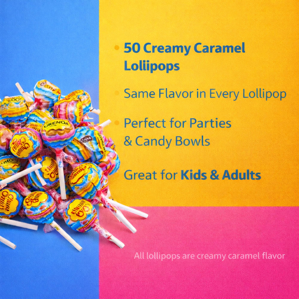 Five Brothers Creamy Lollipops wraps closeup — freshness guaranteed with individually wrapped confections.