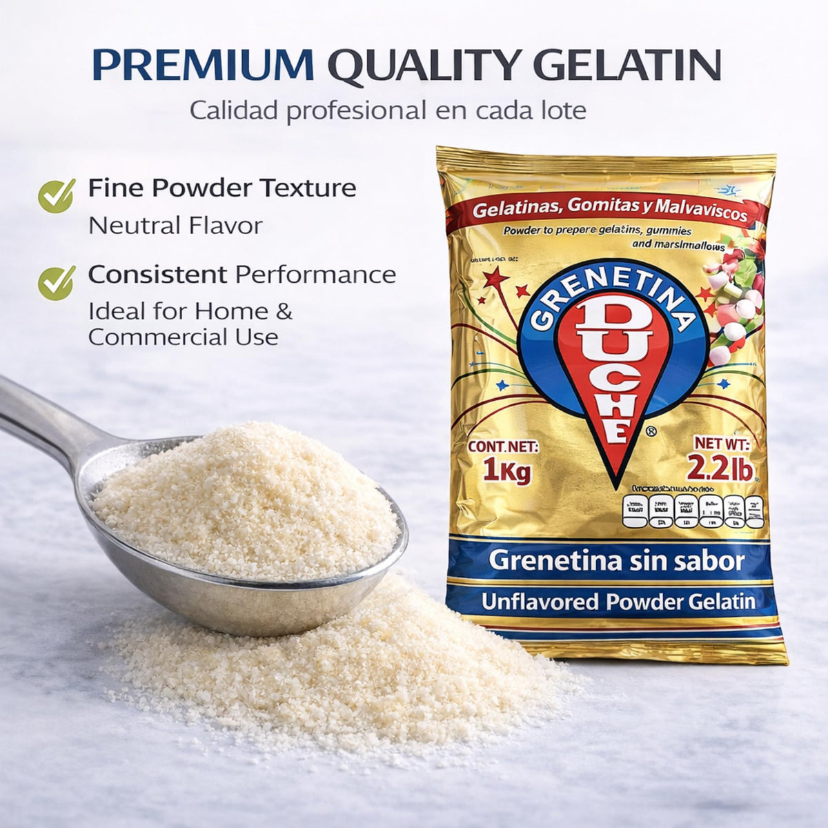 Five Brothers Gelatin Powder consistent texture supports batch cooking and service-friendly prep.