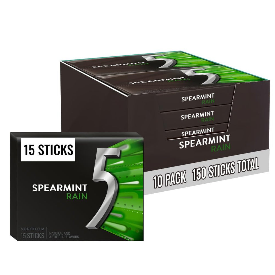 Five Gum Spearmint Rain pack front showing minty refreshment on the go