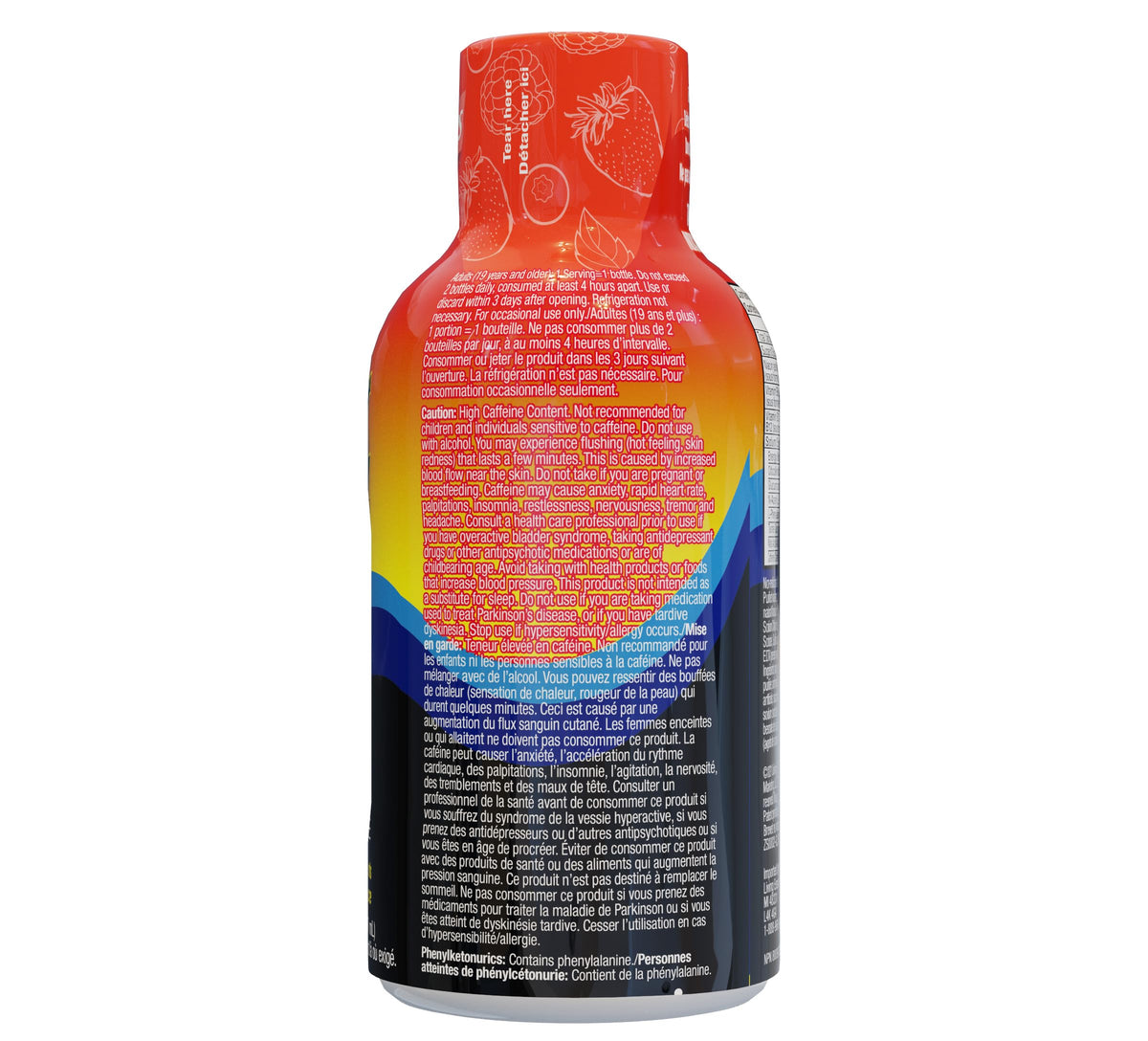 Five Hour Energy berry flavor pouring action, ready to sip