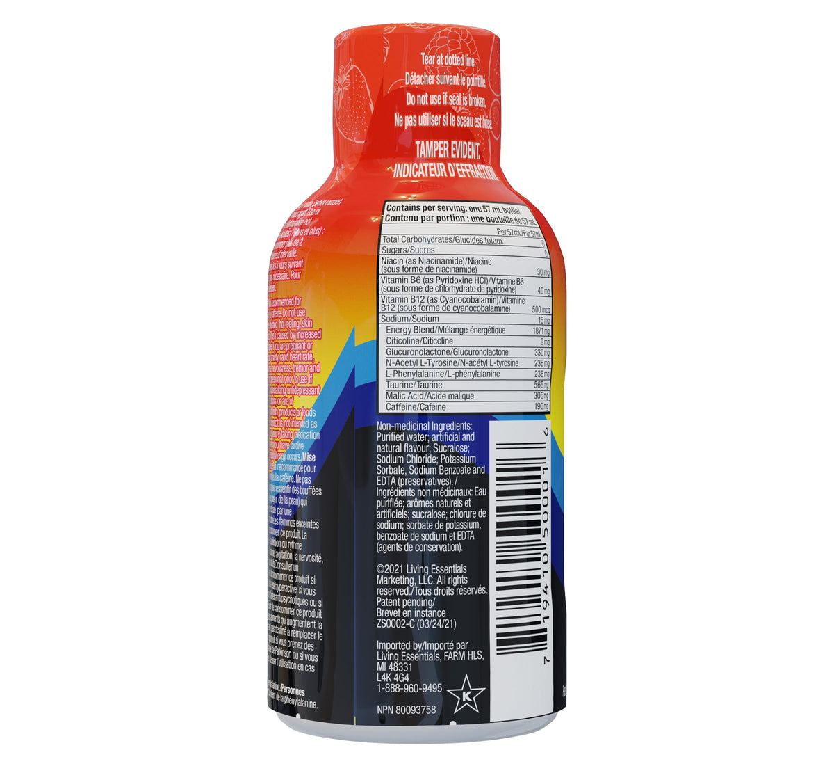 Five Hour Energy bottle side view, slim and portable