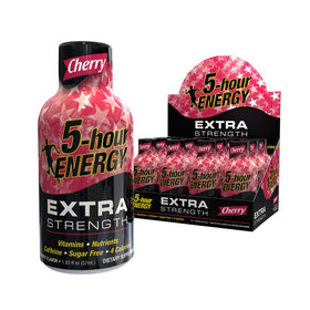 5-hour ENERGY Extra Strength Cherry bottle-front for a quick morning boost.