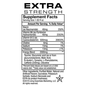 5-hour ENERGY Extra Strength Cherry label-closeup highlights caffeine blend.