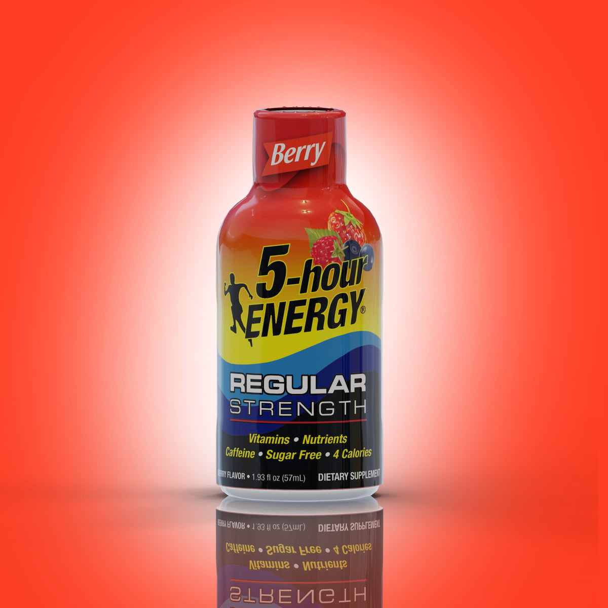 Closeup of the Berry bottle label showing zero sugar and low calories