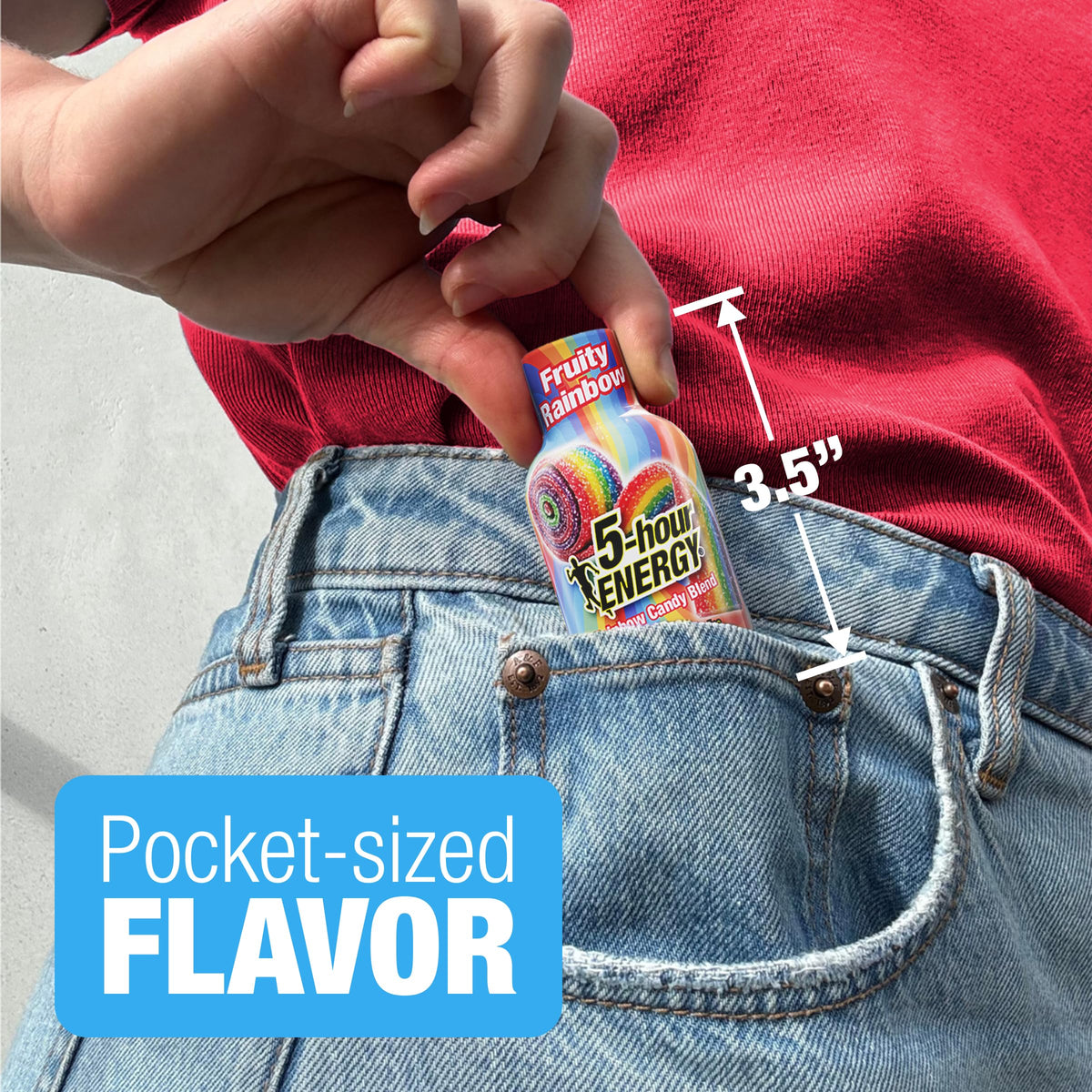 Five-hour ENERGY Birthday Cake flavor bottle close-up for celebratory energy during errands.