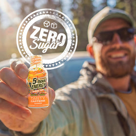 Five-hour ENERGY Fruity Rainbow flavor bottle close-up ideal for quick focus.