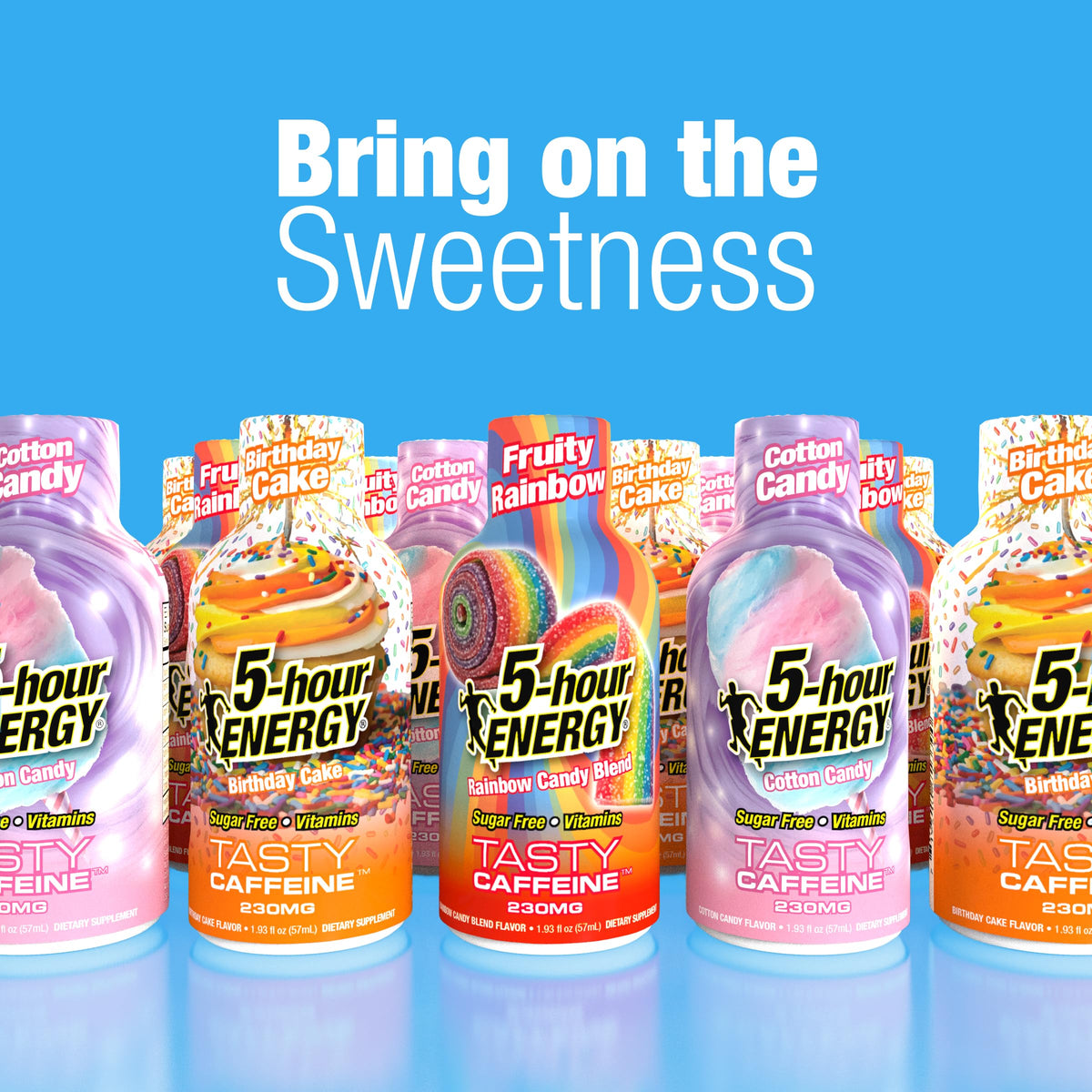 Five-hour ENERGY Variety Pack flavors display for on-the-go study or work boosts.