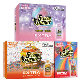 Five-hour ENERGY Variety Pack front view with three flavors for fast, sugar-free focus.