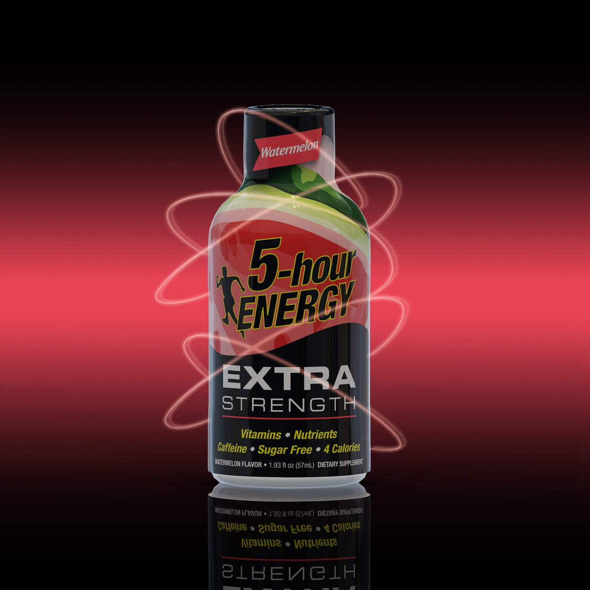Five-hour Energy Watermelon Shot poured into a glass for quick focus.