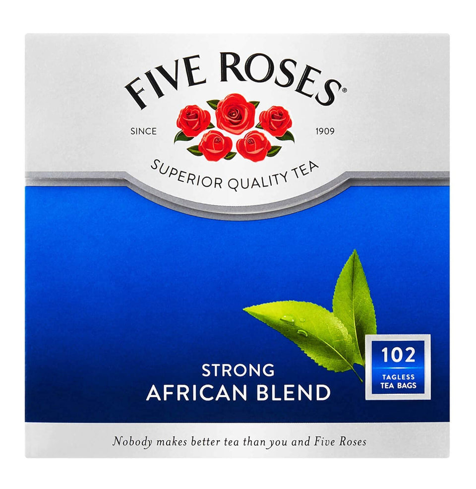 Five Roses African Blend tea bags in a 102-count pack for rich flavor.