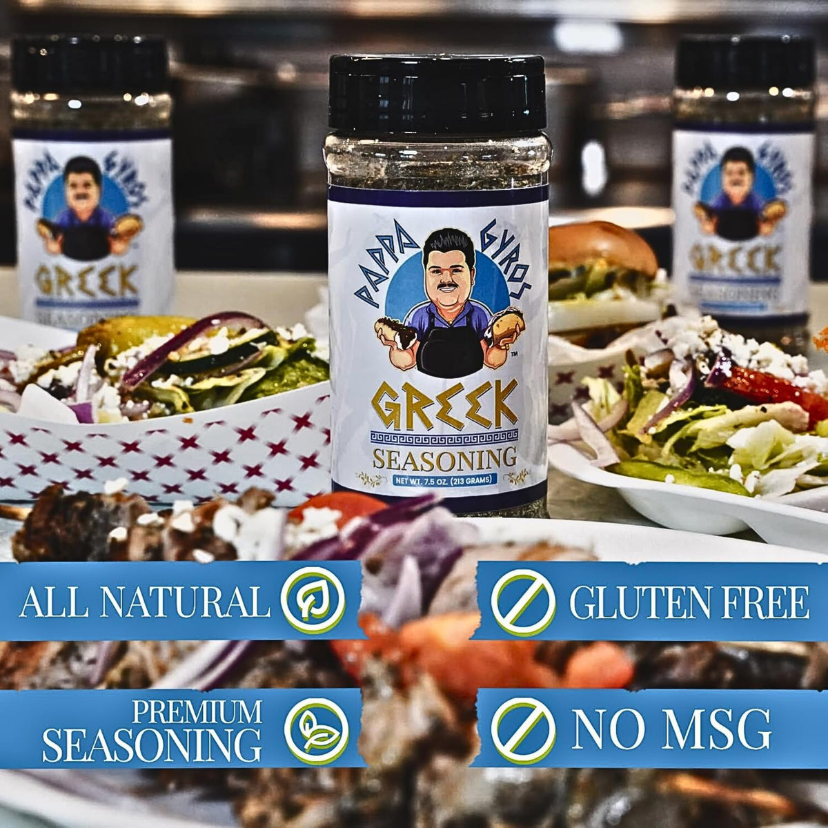 Five Star Seasonings Pappa Gyros authentic Greek spice blend delivering rich Mediterranean flavors.