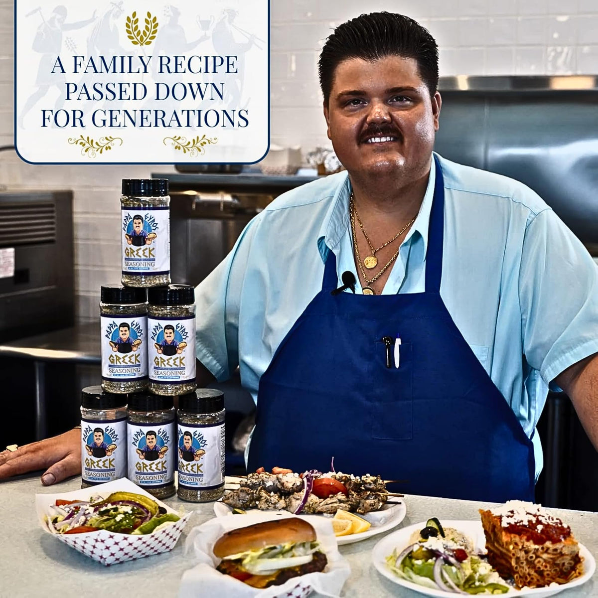 Five Star Seasonings Pappa Gyros seasoning jar with authentic herbs ideal for lamb, chicken, and souvlaki.