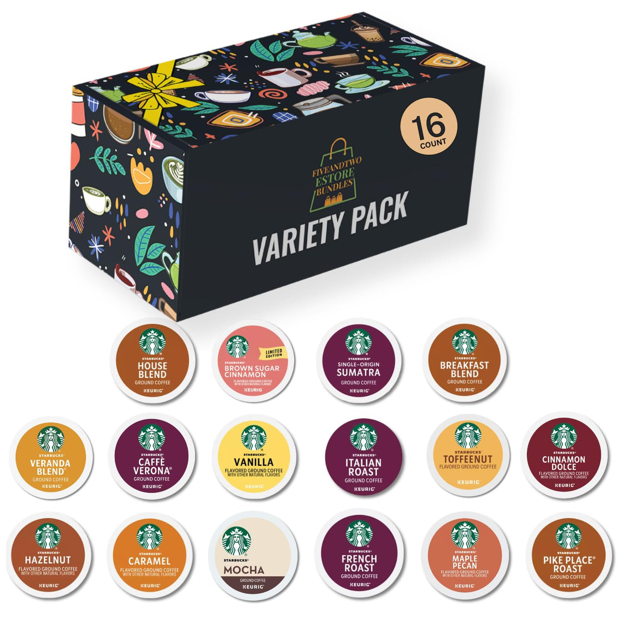FIVEANDTWOESTORE BUNDLES coffee pods variety 16-count in gift box for tastings at home
