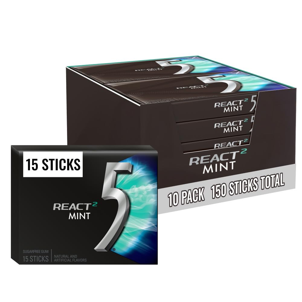 Fivegum React 2 Mint 15-stick pack front view for a bold, refreshing break.