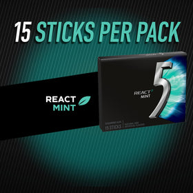 Fivegum React 2 Mint 15-stick pack side angle highlighting sleek on-the-go design.