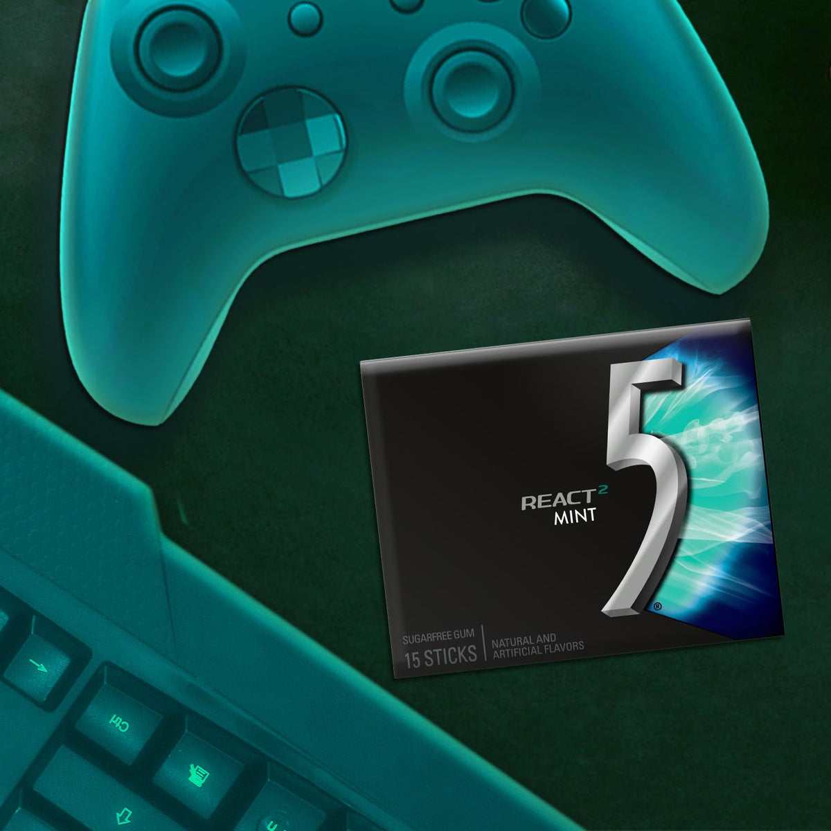 Fivegum React 2 Mint close-up shows vibrant mint aroma and cooling sensation.