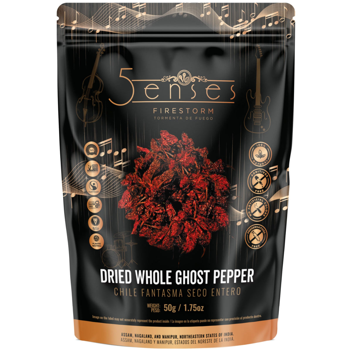 5Senses Bhut Jolokia whole peppers add bold heat to sauces and marinades.