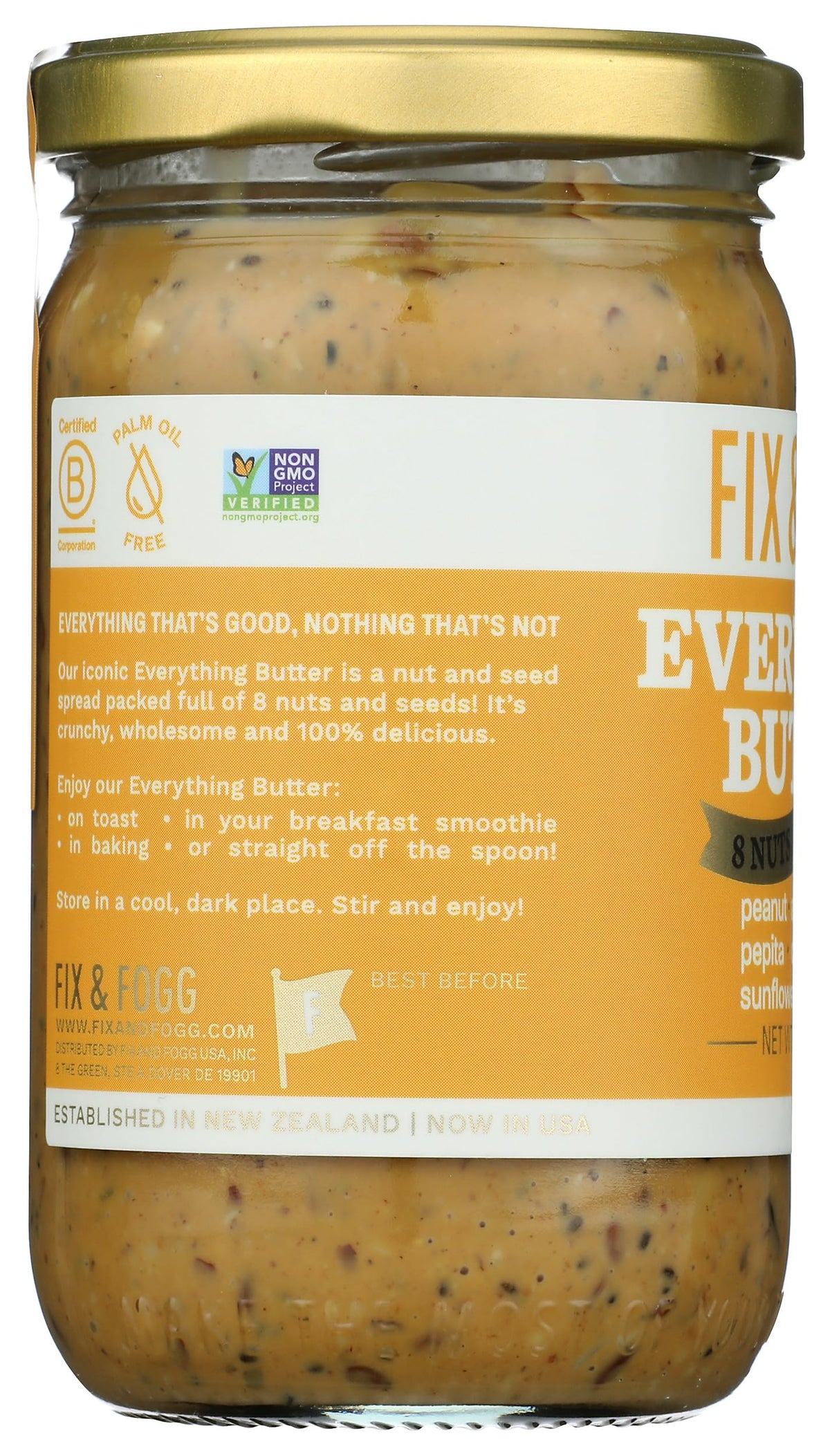 Ingredients close-up showing eight nuts and seeds in Fix & Fogg Everything Butter.