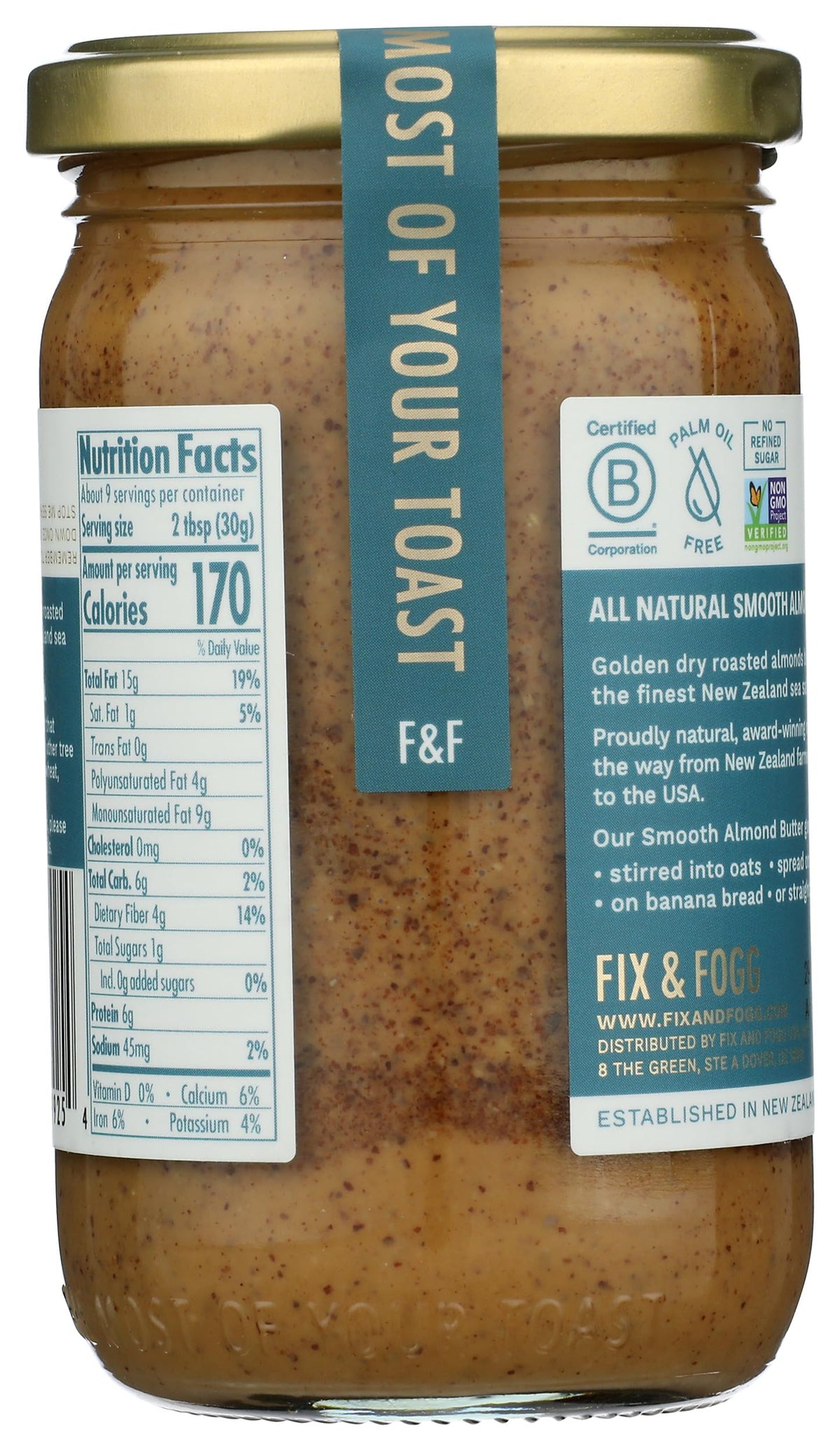 Fix & Fogg almond butter spread on toast for a quick breakfast