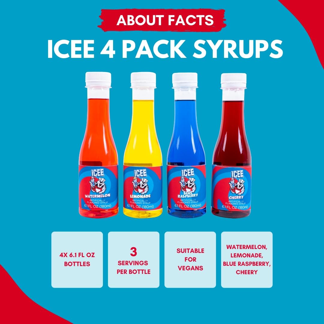 Fizz Creations ICEE Blue Raspberry syrup bottle adds vibrant flavor to treats.