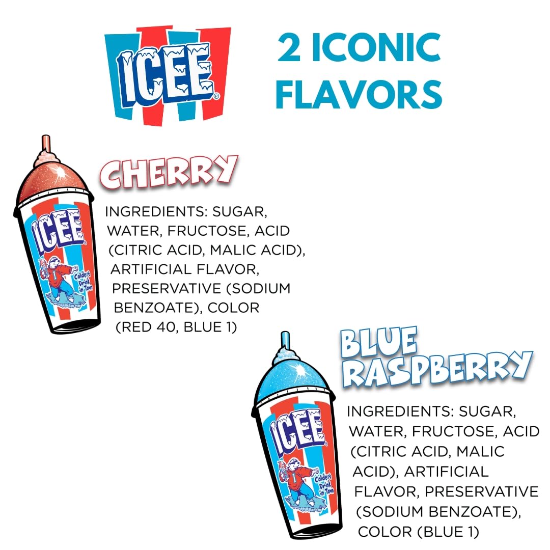 Fizz Creations Icee bottles pouring syrup into a measuring cup
