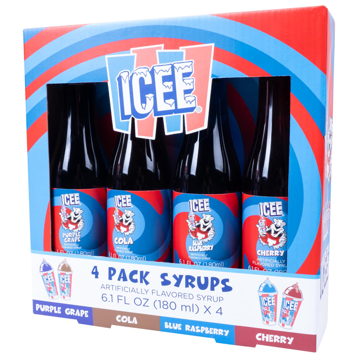 Fizz Creations ICEE syrups on a kitchen counter for family fun.