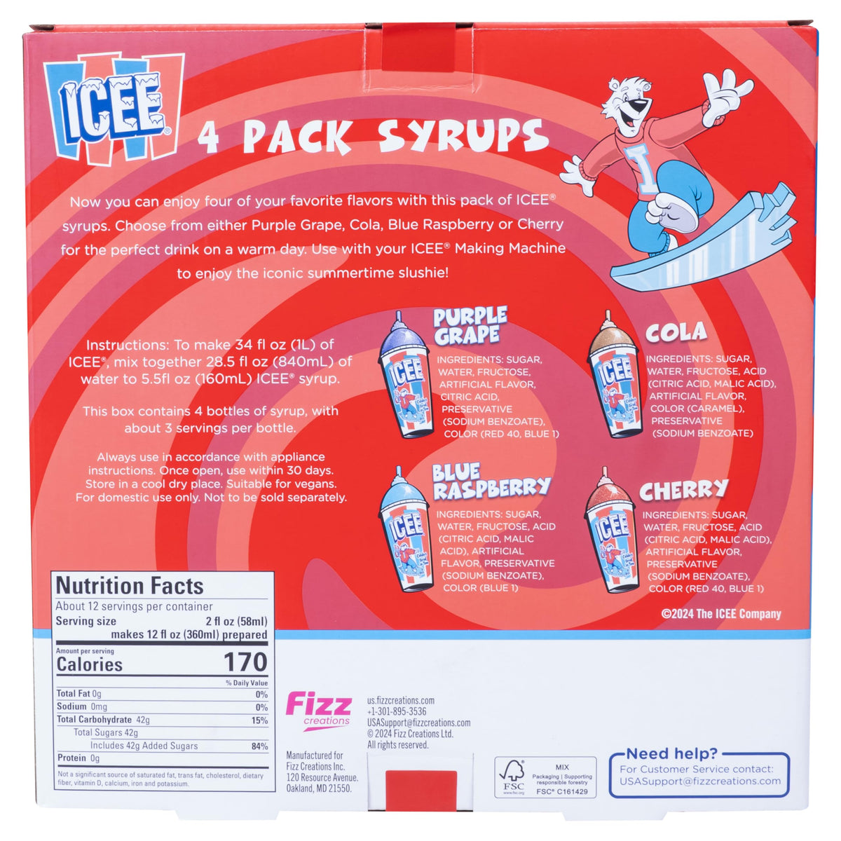 Fizz Creations ICEE bottle close-up shows vibrant color and pour-friendly cap.