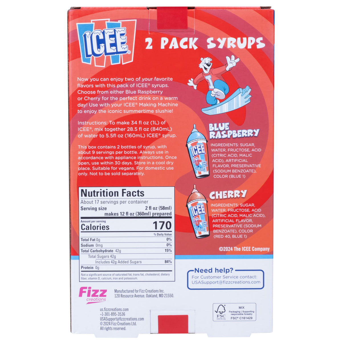 Fizz Creations Icee vegan label on bottle, dairy-free option