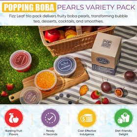 Fizzleaf blueberry popping boba pearls for a refreshing berry pop.
