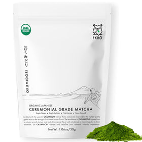 FKRO ceremonial grade matcha powder in a pouch, ideal for traditional rituals.