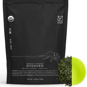 FKRO Organic Gyokuro leaves close-up for premium, umami-forward brewing.