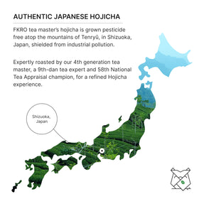 FKRO Hojicha from Tenryu, Shizuoka farm, pesticide-free authenticity.