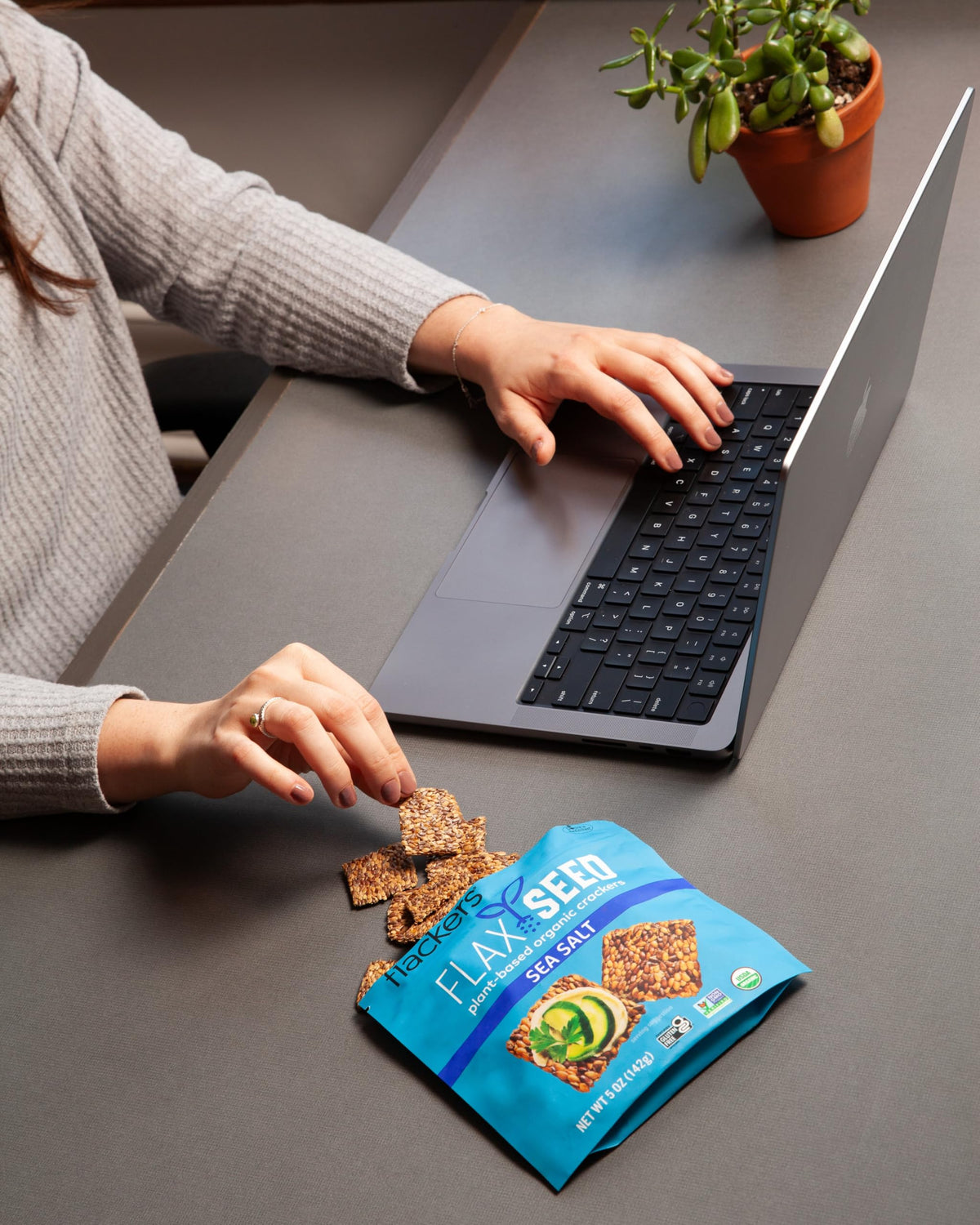 Flackers doctor-founded brand story card, mission-driven snacking.