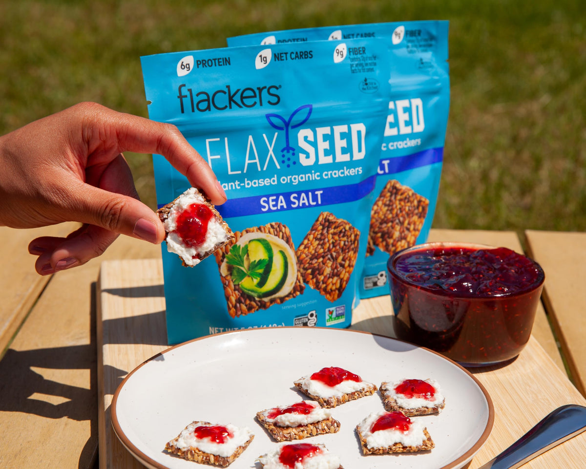 Flackers Doctor In The Kitchen Sea Salt crackers stacked in bowl, ready to snack