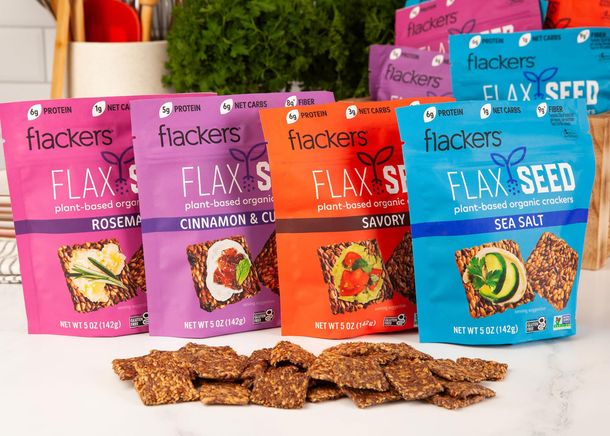 Flackers organic flax seed crackers close-up showing crisp texture