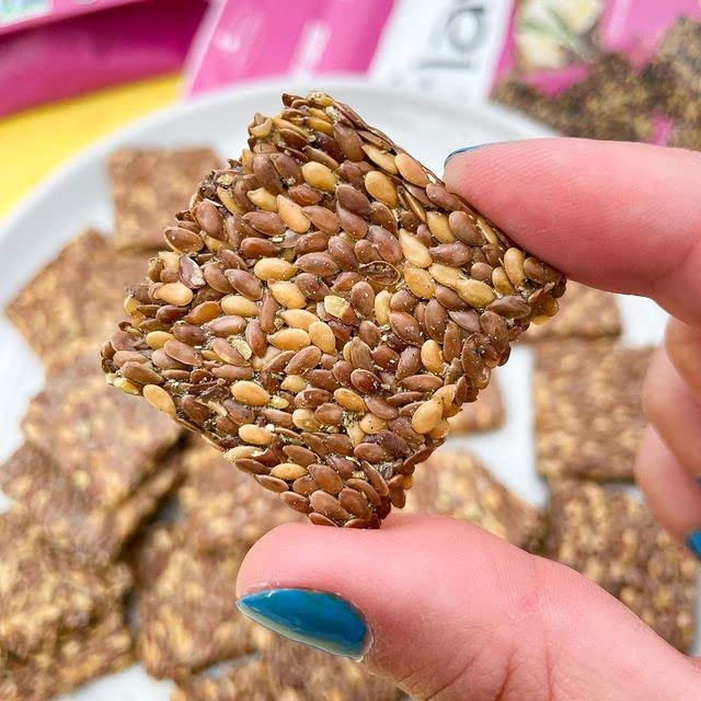 Flackers organic flaxseed ingredients highlighted on packaging.