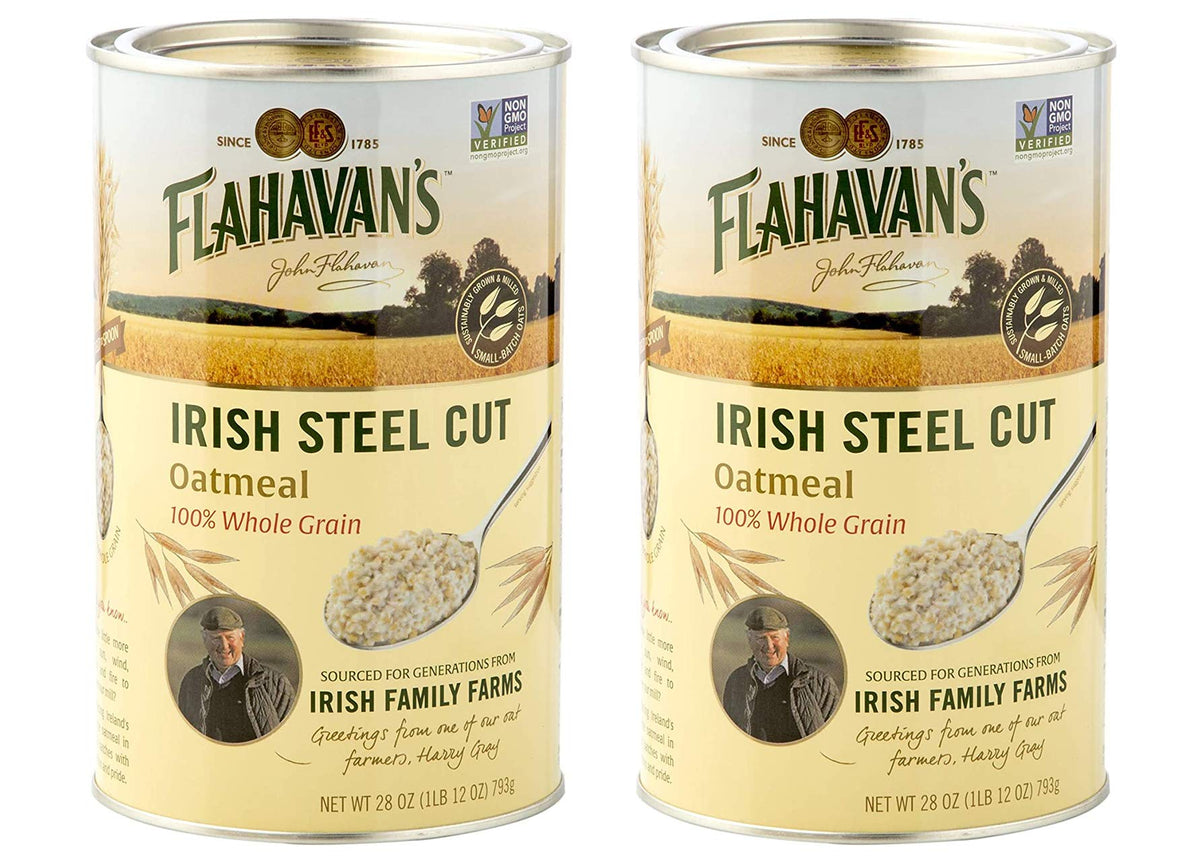 Flahavan's Irish Steel Cut Oats 2-pack tins ready for a hearty breakfast