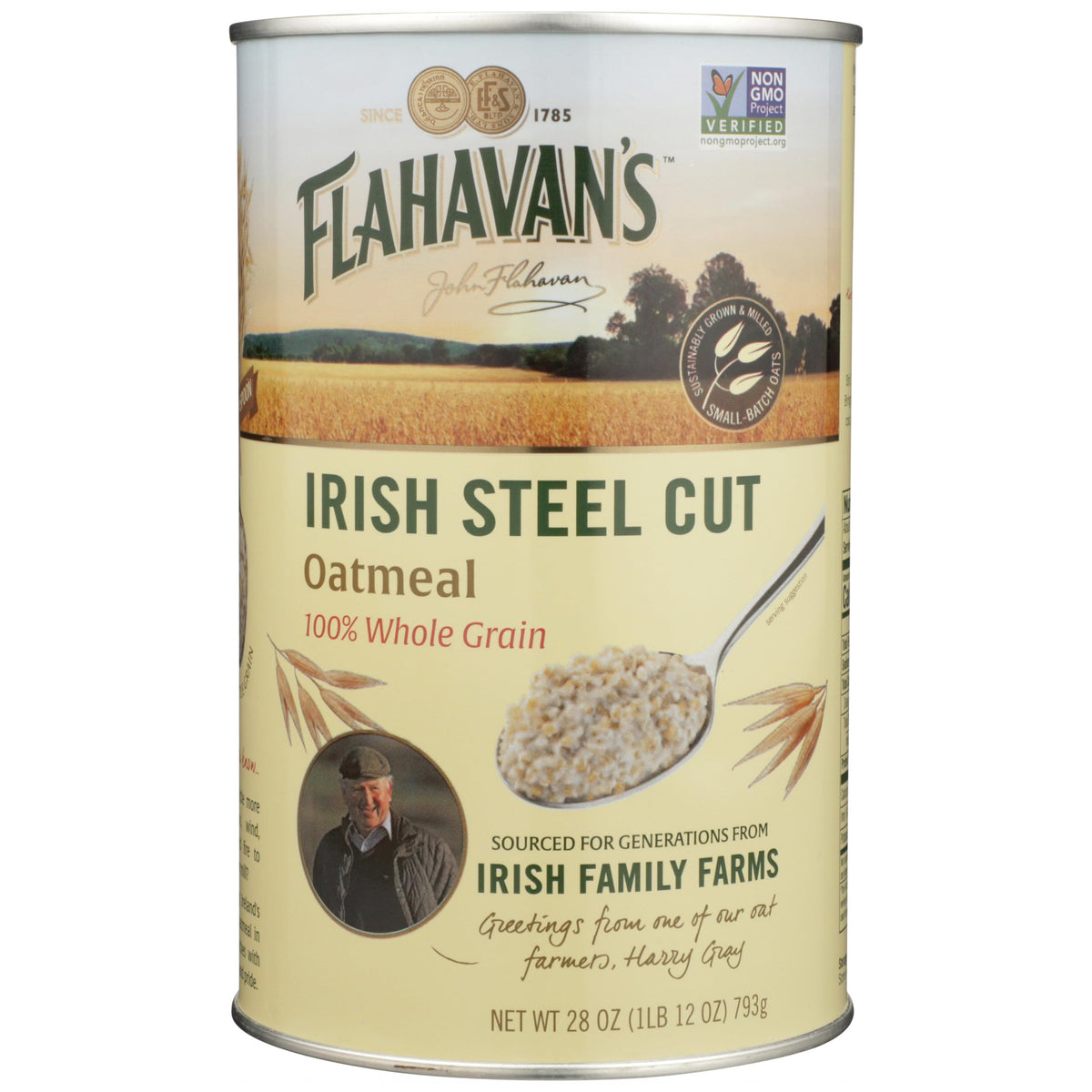 Flahavan's Irish oatmeal canister with creamy texture for a hearty breakfast