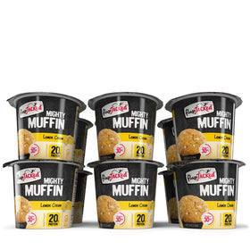 FlapJacked Lemon Cream Mighty Muffins nutrition-label shows protein and sugar