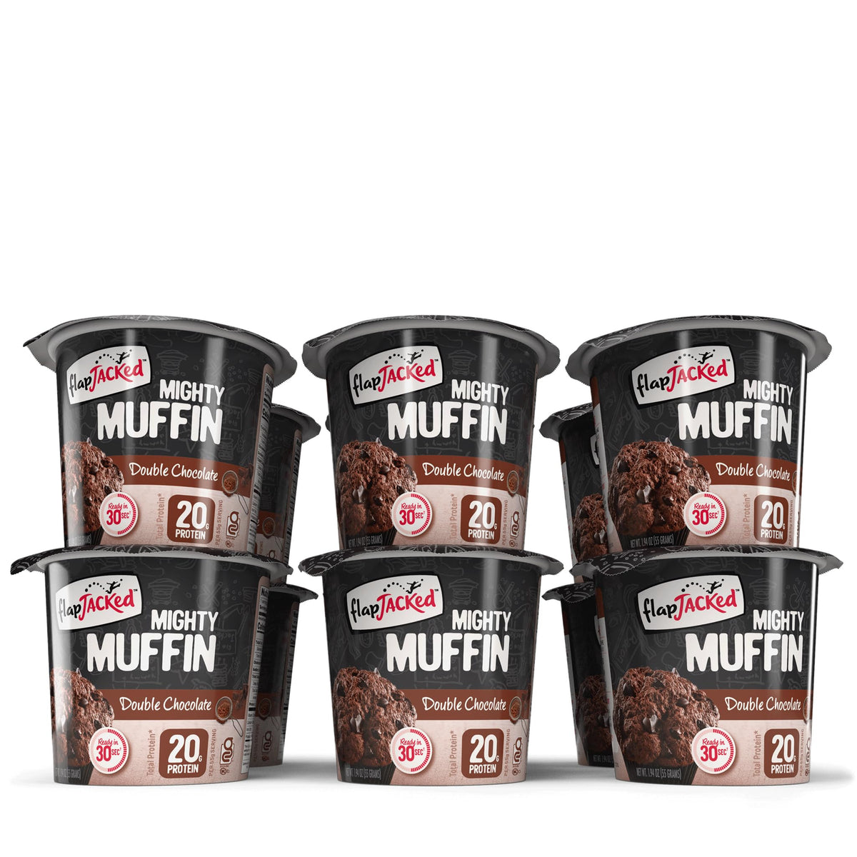 12-pack display emphasizing gluten-free, protein-packed flavor.