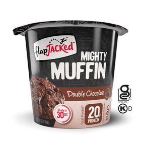FlapJacked Mighty Muffins microwave-ready step demonstrating quick prep.