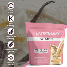 Flat Tummy Shakes Vanilla pour into a glass for keto-friendly snacking.