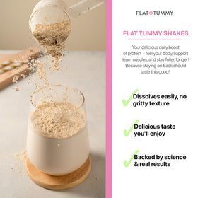 Flat Tummy Shakes Vanilla in a shaker supports high-protein recovery.