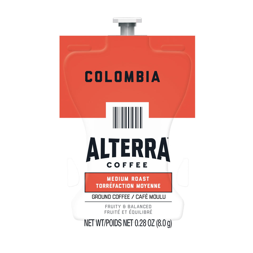 Flavia Alterra Colombia Freshpack box ready for cup-by-cup brewing with no flavor transfer.