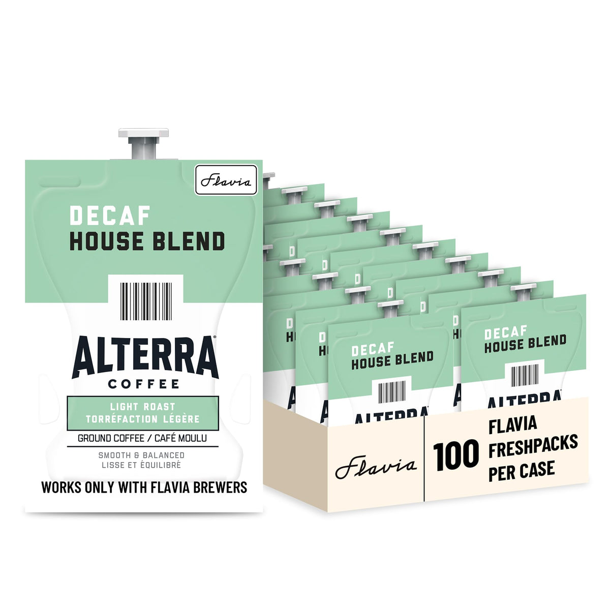 Flavia Alterra decaf house blend Freshpacks pour for a clean cup