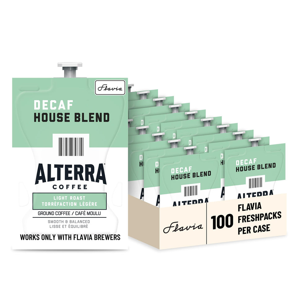 Flavia Alterra decaf house blend Freshpacks pour for a clean cup