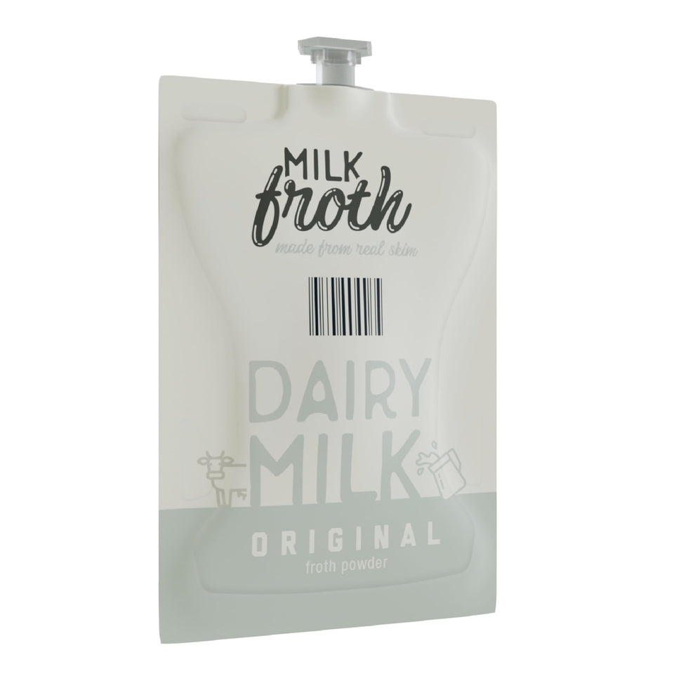 Flavia Alterra Real Milk Froth packaging close-up, enabling easy at-home latte preparation.