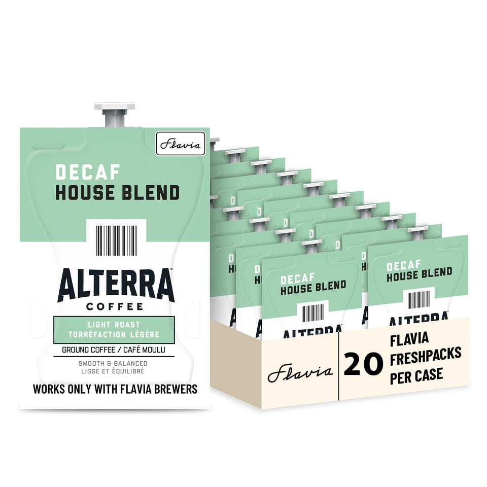 Flavia ALTERRA Decaf House Blend Freshpacks for consistent Arabica flavor.